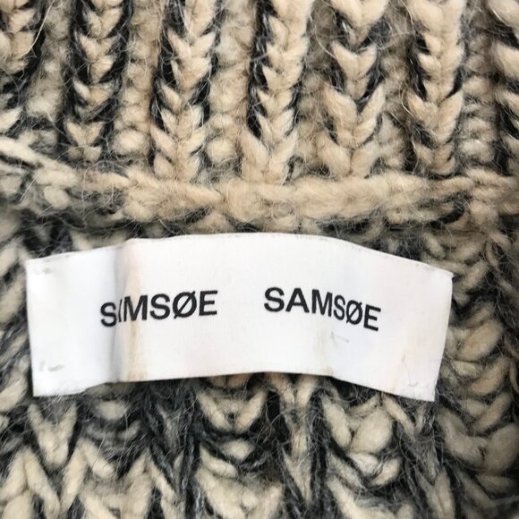 Samsoe Samsoe Extra Thick Grey & Cream Knit Crew Neck Sweater Size S - Picture 7 of 9